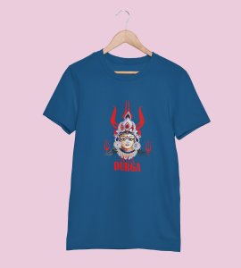 Maa durga (3 trishuls) printed unisex adults round neck cotton half-sleeve blue tshirt specially for Navratri festival/ Durga puja