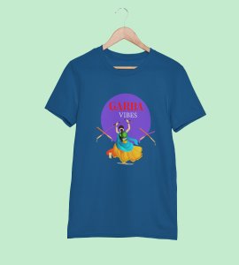 Garba vibes printed unisex adults round neck cotton half-sleeve blue tshirt specially for Navratri festival/ Durga puja