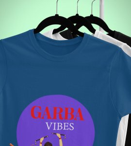 Garba vibes printed unisex adults round neck cotton half-sleeve blue tshirt specially for Navratri festival/ Durga puja