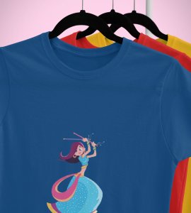 Let's play garba printed unisex adults round neck cotton half-sleeve blue tshirt specially for Navratri festival/ Durga puja