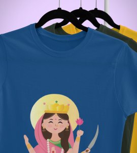 Animated durga maa (Crown) printed unisex adults round neck cotton half-sleeve blue tshirt specially for Navratri festival/ Durga puja