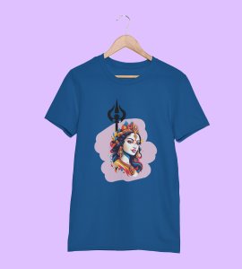 Durga maa, jewellery potrait printed unisex adults round neck cotton half-sleeve blue tshirt specially for Navratri festival/ Durga puja