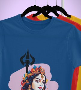 Durga maa, jewellery potrait printed unisex adults round neck cotton half-sleeve blue tshirt specially for Navratri festival/ Durga puja