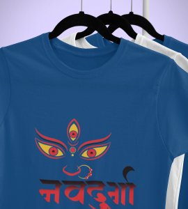 Navdurga printed unisex adults round neck cotton half-sleeve blue tshirt specially for Navratri festival/ Durga puja