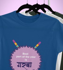 Garba (BG purple) printed unisex adults round neck cotton half-sleeve blue tshirt specially for Navratri festival/ Durga puja