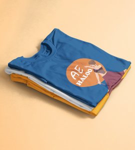 Ae haloo printed unisex adults round neck cotton half-sleeve blue tshirt specially for Navratri festival/ Durga puja