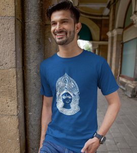 Durga maa potrait printed unisex adults round neck cotton half-sleeve blue tshirt specially for Navratri festival/ Durga puja