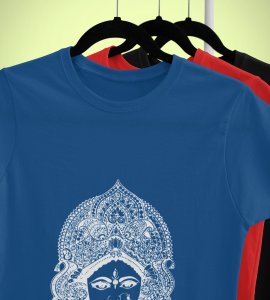 Durga maa potrait printed unisex adults round neck cotton half-sleeve blue tshirt specially for Navratri festival/ Durga puja