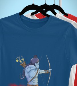 Ram and Ravan printed unisex adults round neck cotton half-sleeve blue tshirt specially for Navratri festival/ Durga puja