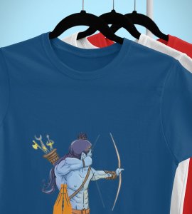 Lord Ram animated printed unisex adults round neck cotton half-sleeve blue tshirt specially for Navratri festival/ Durga puja