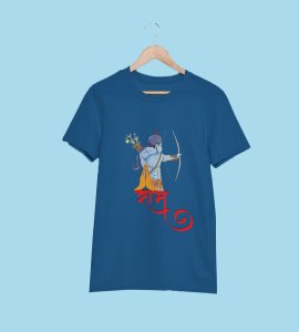 Lord Ram animated printed unisex adults round neck cotton half-sleeve blue tshirt specially for Navratri festival/ Durga puja