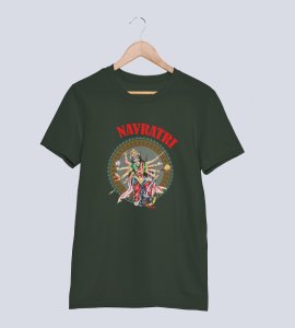 Durga maa murti printed unisex adults round neck cotton half-sleeve green tshirt specially for Navratri festival/ Durga puja