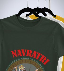 Durga maa murti printed unisex adults round neck cotton half-sleeve green tshirt specially for Navratri festival/ Durga puja