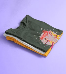 Navratri printed unisex adults round neck cotton half-sleeve green tshirt specially for Navratri festival/ Durga puja