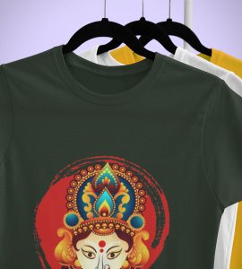 Shubh Navratri (red) printed unisex adults round neck cotton half-sleeve green tshirt specially for Navratri festival/ Durga puja