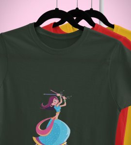 Garba girl printed unisex adults round neck cotton half-sleeve green tshirt specially for Navratri festival/ Durga puja