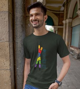 Dandiyas crossed printed unisex adults round neck cotton half-sleeve green tshirt specially for Navratri festival/ Durga puja