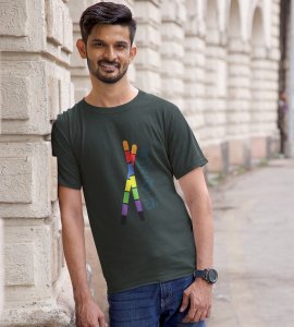 Dandiyas crossed printed unisex adults round neck cotton half-sleeve green tshirt specially for Navratri festival/ Durga puja