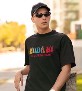 Its garba night printed unisex adults round neck cotton half-sleeve green tshirt specially for Navratri festival/ Durga puja