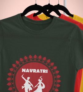 Navratri (Red) printed unisex adults round neck cotton half-sleeve green tshirt specially for Navratri festival/ Durga puja
