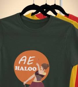 Ae haloo printed unisex adults round neck cotton half-sleeve green tshirt specially for Navratri festival/ Durga puja