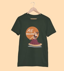 Ae haloo printed unisex adults round neck cotton half-sleeve green tshirt specially for Navratri festival/ Durga puja