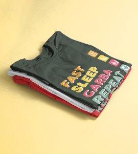 Fast, sleep, garba, repeat printed unisex adults round neck cotton half-sleeve green tshirt specially for Navratri festival/ Durga puja