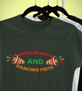 Navratri beats printed unisex adults round neck cotton half-sleeve green tshirt specially for Navratri festival/ Durga puja