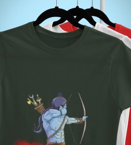 Lord Ram and Ravana face printed unisex adults round neck cotton half-sleeve green tshirt specially for Navratri festival/ Durga puja