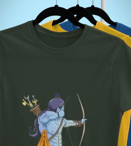 Ram animated printed unisex adults round neck cotton half-sleeve green tshirt specially for Navratri festival/ Durga puja