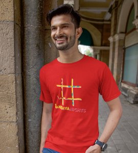 Hashtag printed unisex adults round neck cotton half-sleeve red tshirt specially for Navratri festival/ Durga puja