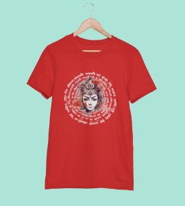 Durga maa face printed unisex adults round neck cotton half-sleeve red tshirt specially for Navratri festival/ Durga puja