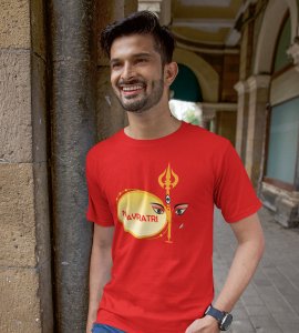 Nvrtri (Dhak an trishul) printed unisex adults round neck cotton half-sleeve red tshirt specially for Navratri festival/ Durga puja