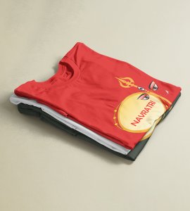 Nvrtri (Dhak an trishul) printed unisex adults round neck cotton half-sleeve red tshirt specially for Navratri festival/ Durga puja