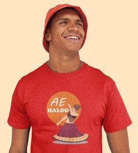 Ae Haloo printed unisex adults round neck cotton half-sleeve red tshirt specially for Navratri festival/ Durga puja