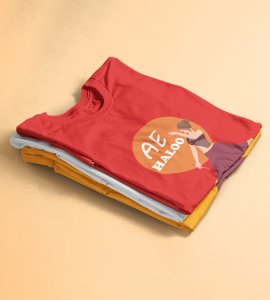 Ae Haloo printed unisex adults round neck cotton half-sleeve red tshirt specially for Navratri festival/ Durga puja