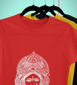 Durga maa potrait printed unisex adults round neck cotton half-sleeve red tshirt specially for Navratri festival/ Durga puja