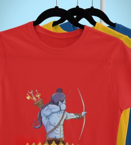 Lord Ram and Ravan face printed unisex adults round neck cotton half-sleeve red tshirt specially for Navratri festival/ Durga puja