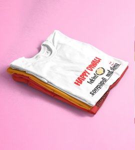 Soanpapdi mat lana printed diwali themed unisex round neck blended white t-shirt specially for diwali festival