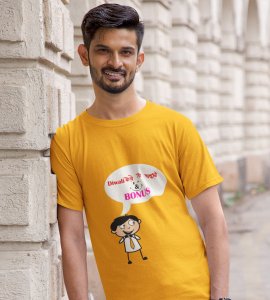 Diwali bole toh chakli and bonus printed diwali themed unisex round neck blended yellow t-shirt specially for diwali festival