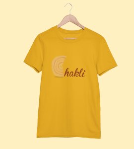 Chakli text printed diwali themed unisex round neck blended yellow t-shirt specially for diwali festival