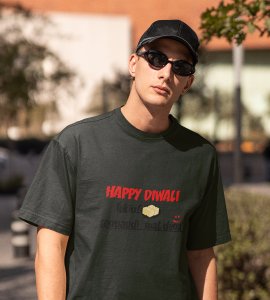 Soanpapdi mat lana printed diwali themed unisex round neck blended green t-shirt specially for diwali festival