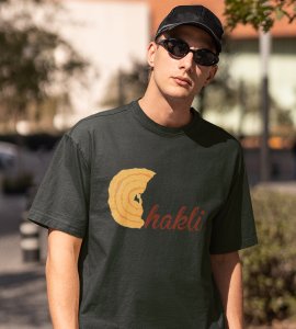 Chakli text printed diwali themed unisex round neck blended green t-shirt specially for diwali festival