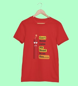 Baby cracker printed diwali themed unisex round neck blended red t-shirt specially for diwali festival