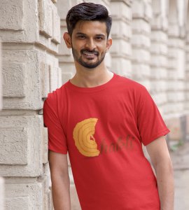 Chakli text printed diwali themed unisex round neck blended red t-shirt specially for diwali festival