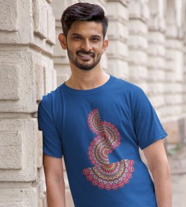 Designable semi-curved mandala colourful art printed diwali themed unisex round neck blended blue t-shirt specially for diwali festival