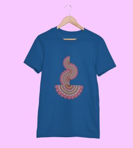 Designable semi-curved mandala colourful art printed diwali themed unisex round neck blended blue t-shirt specially for diwali festival