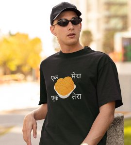 Ek tera, ek mera printed diwali themed unisex round neck blended green t-shirt specially for diwali festival