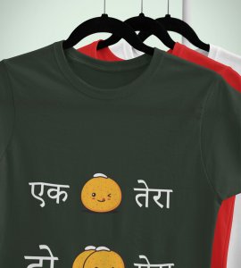 Ek tera, ek mera printed diwali themed unisex round neck blended green t-shirt specially for diwali festival