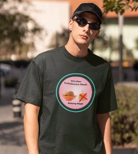 Let's have pollution free diwali printed diwali themed unisex round neck blended green t-shirt specially for diwali festival